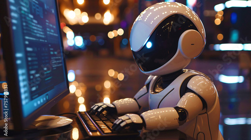 Robot programer working on computer