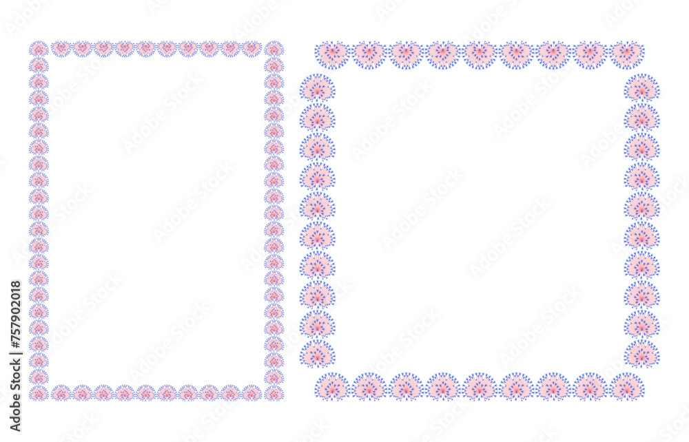 Rectangular border frame template with flourish decoration. Onion flower pink purple flowers
