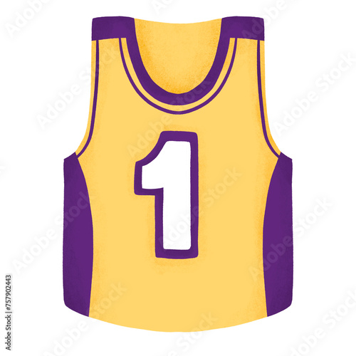a sleeveless basketball jersey in two main colors bright yellow and vibrant purple