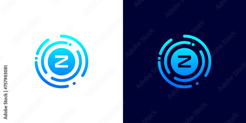 Letter Z technology logo with circuit board line style circle for digital,data,connection Letter Z technology logo with circuit board line style circle for digital,data,connection