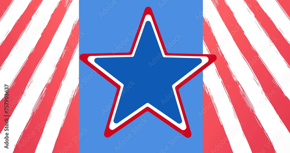 Obraz premium Image of red, white and blue stars and stripes patterns of american flag elements