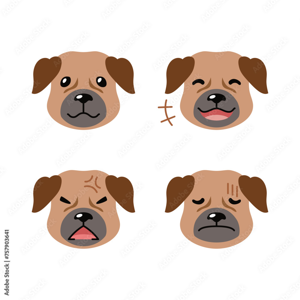 Set of cute character brown dog faces showing different emotions for design. Set of cute character brown dog faces showing different emotions for design.