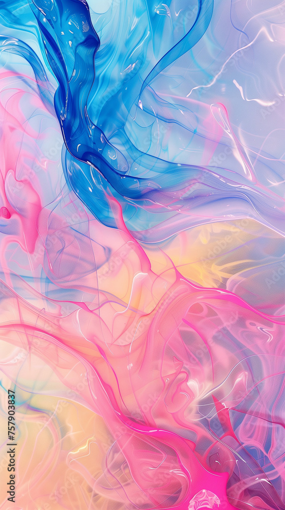 Ethereal fluid art with pastel color swirls. An ethereal and dreamy abstract image with fluid shapes and swirls in pastel hues that evoke a sense of softness and tranquility
