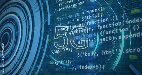 Image of data processing and 5g over computer wires