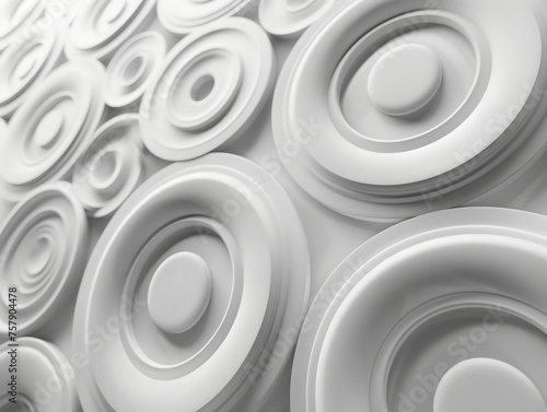 A series of concentric circular shapes creating a repetitive and abstract pattern in white.