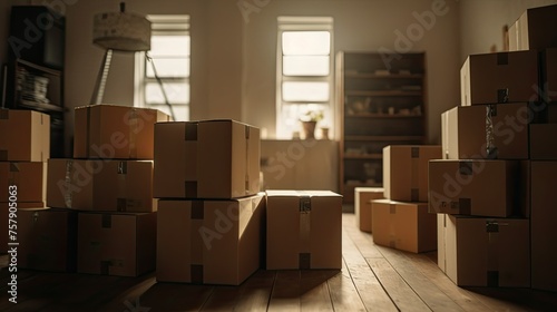 Moving Boxes in a Bright Home Interior
