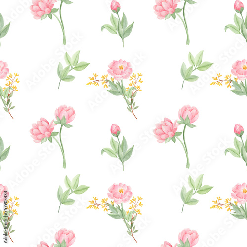 Beautiful watercolor pink flowers as seamless pattern 