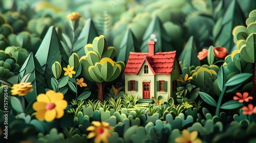 Whimsical Paper Crafted Garden with Fairy House