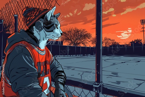A relaxed cat in casual spo...