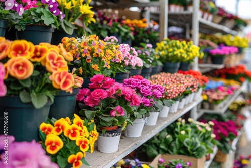 Colorful spring flowers for sale at a flower shop