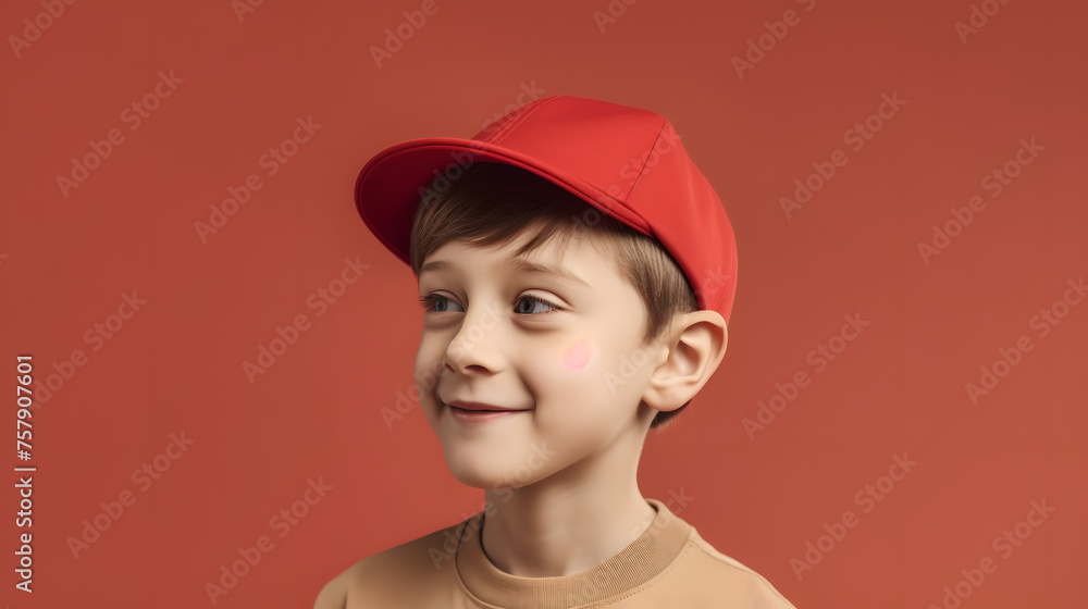 concept. with a place for text. smile young boy wearing red Christmas santa claus hat concept. with a place for text. smile young boy wearing red Christmas santa claus hat