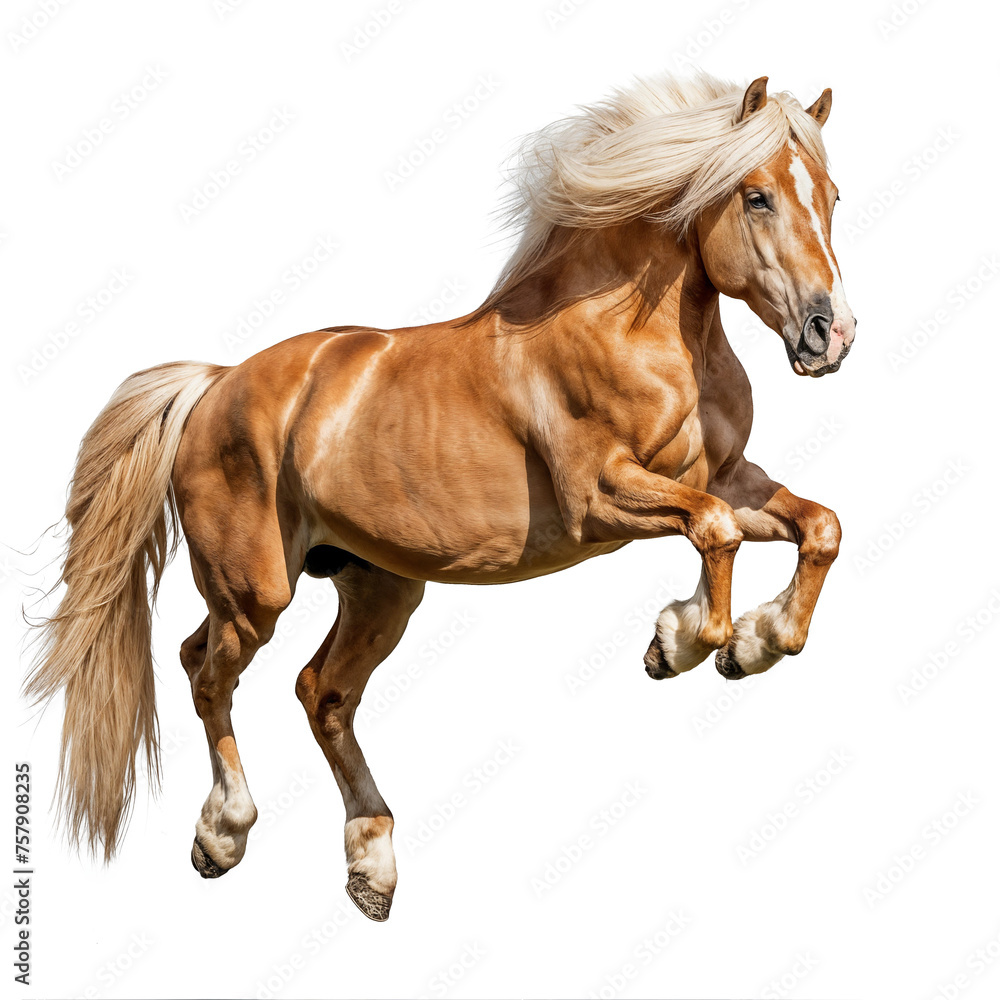 Obraz premium Majestic Haflinger Horse in Mid-Gallop Isolated 