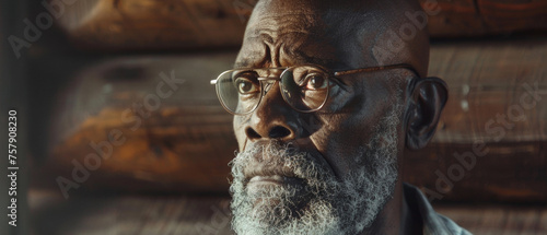 Elderly man with dignified beard gazes with wisdom.