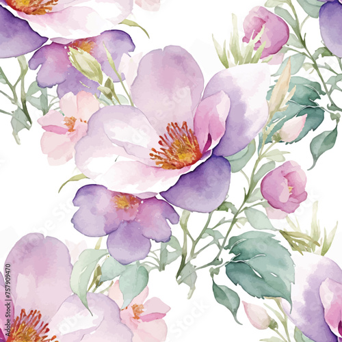 Beautiful blooming watercolor flower seamless pattern