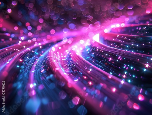 Techno Network: Neon Waves and Bokeh Lights,Futuristic Data Flux: Neon Wave Dynamics © ChickyKai