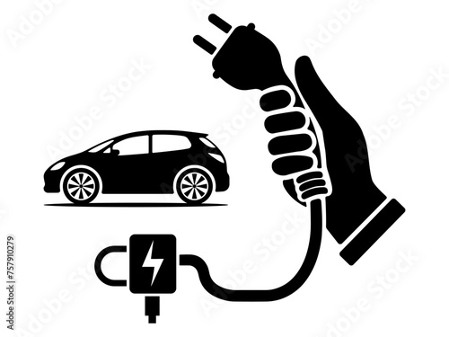 Hand holding a EV charger connector icon symbol. vector illustration