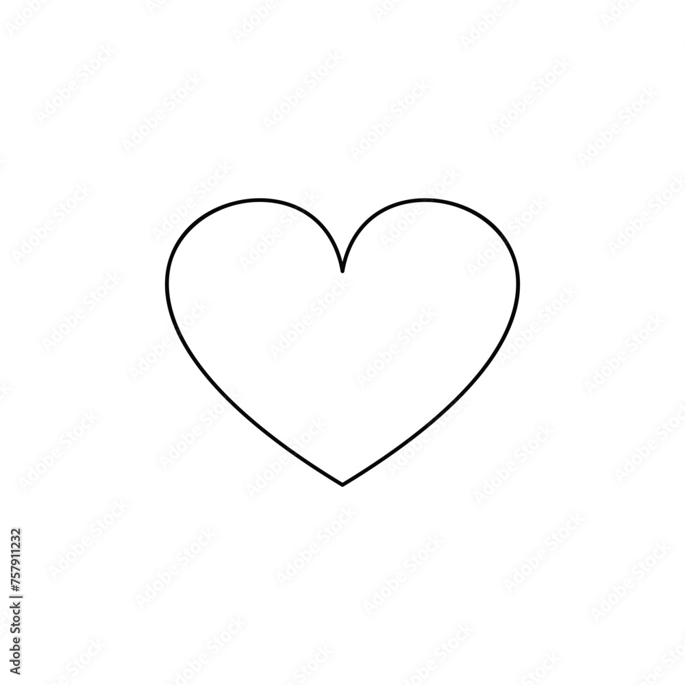 Heart continuous one line art drawing , color shape Love sign, outline Vector illustration.