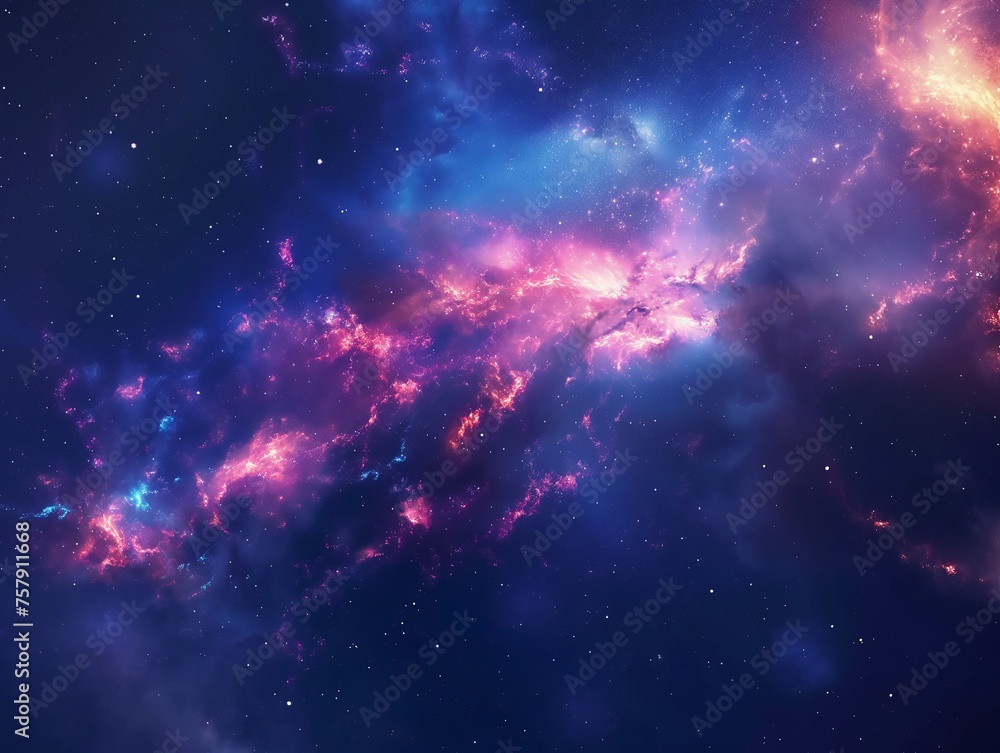 Vibrant space nebula with clusters of stars in a colorful universe