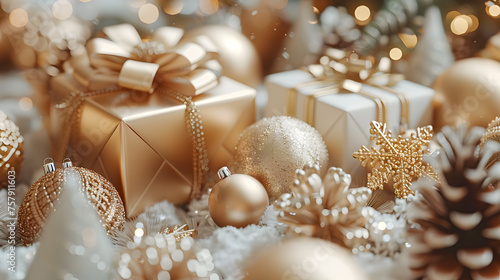 Gold and White Christmas Flat Lay Mockup Background