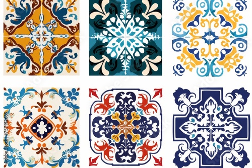 Traditional ceramic tile patterns from Portugal. Vibrant and colorful mosaic of traditional Portuguese ceramic tiles with intricate floral and geometric patterns