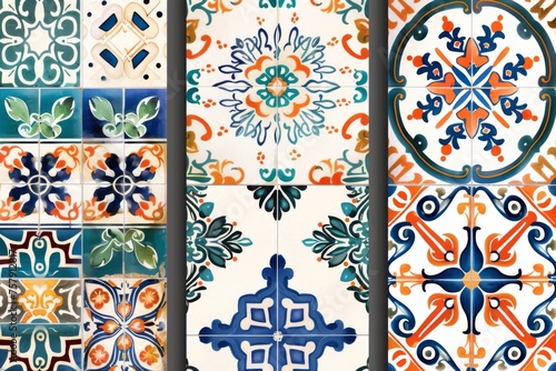 Traditional ceramic tile patterns from Portugal. Vibrant and colorful mosaic of traditional Portuguese ceramic tiles with intricate floral and geometric patterns