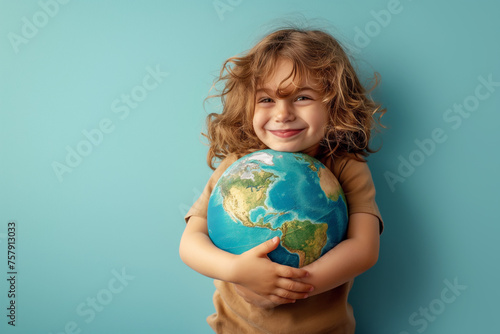 Cute kid close up holding planet