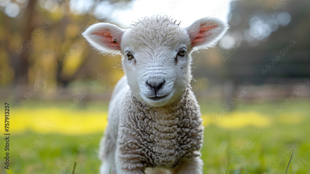 Lamb Frolicking in a Farm Garden: Charming Scene of Domestic Animal Farming in Agriculture