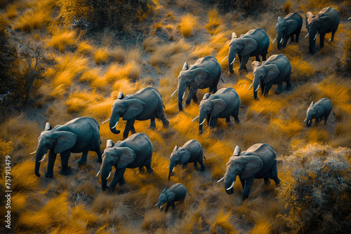 Elefanten in der Wildnis - Herde von oben