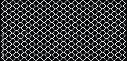 Mesh texture for fishing net. Seamless pattern for sportswear or football gates, volleyball net, basketball hoop, hockey, athletics. Abstract net background for sport. Vector mesh on Black Background