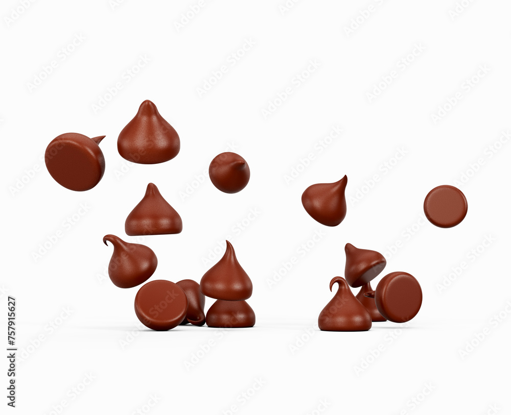 3d Milk Chocolate Chips Or Chocolate Morsels Falling On White Background 3d Illustration 3d Milk Chocolate Chips Or Chocolate Morsels Falling On White Background 3d Illustration