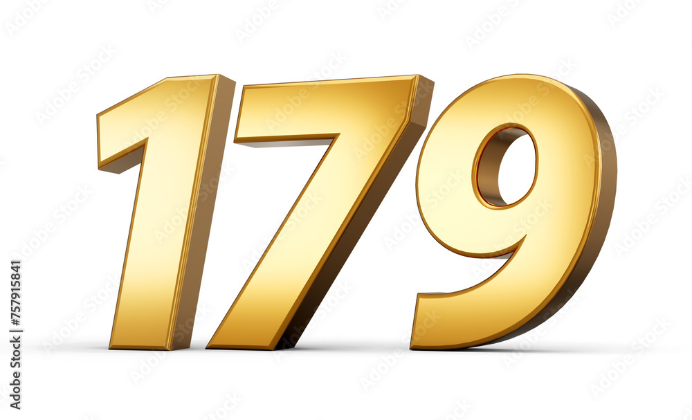 3d number 179 one hundred seventy nine Gold text isolated on white background with reflection 3d illustration 3d number 179 one hundred seventy nine Gold text isolated on white background with reflection 3d illustration