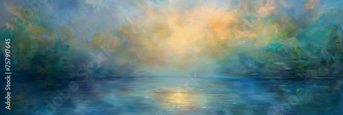 An abstract painting capturing the ethereal beauty of light dancing across the surface of water, creating a mesmerizing interplay of colors and textures. © thisisforyou