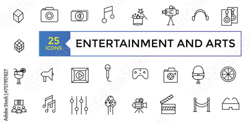 Entertainment and arts, lifestyle line icons. Collection of thin outline icons. Culture and Creative Fine Art Line Icons Set Element Design for Web. Vector illustration.