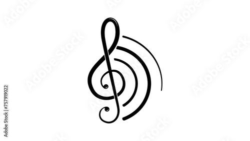 G-clef music emblem, black isolated silhouette