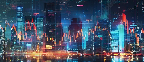 Financial graph on abstract city background photo