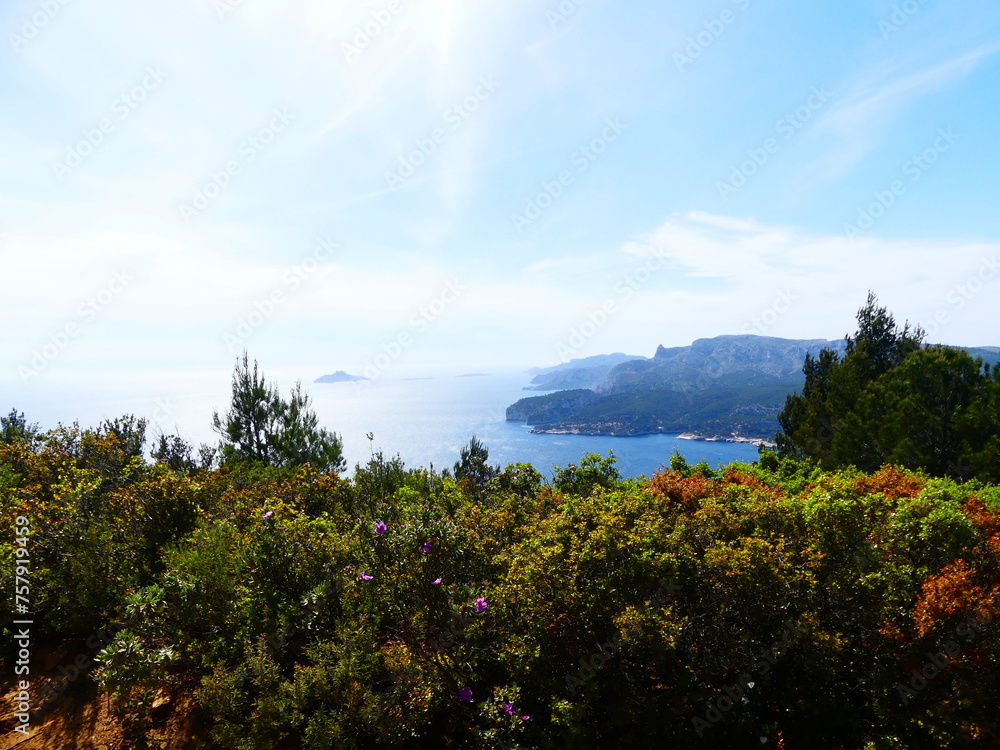 Paysage naturel de mer et verdure en Côte d'Azur