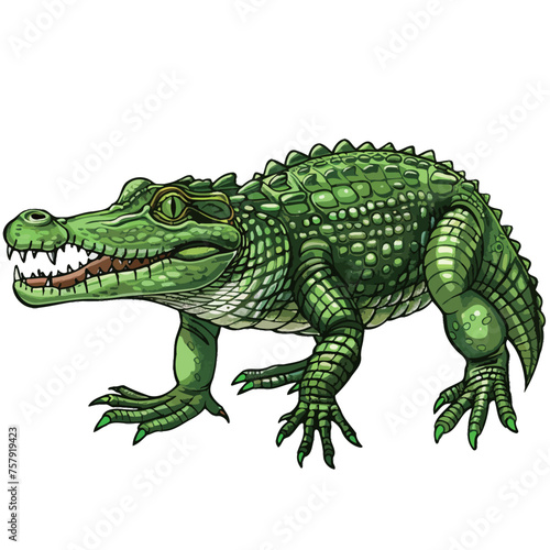 a drawing of a green crocodile with a big mouth.