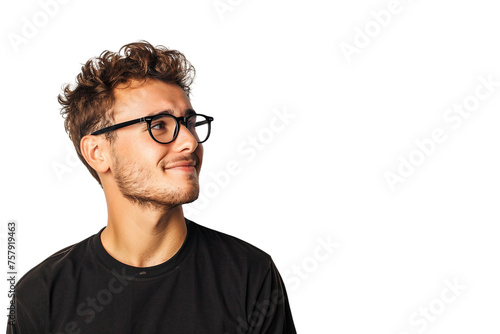 Handsome Guy in Glasses Looking Away on transparent background,