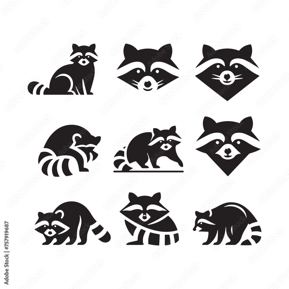 Raccoon Vector Silhouette: A Mysterious Silhouette Capturing the Essence of Raccoon Cunning in Vector Form. Black raccoon illustration.