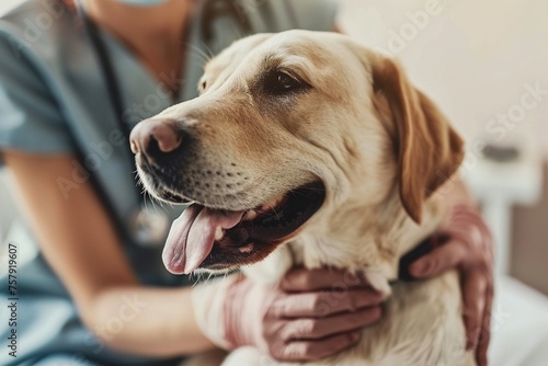 A pet examining dog Puppy at veterinarian doctor Animal clinic Pet check up and vaccination Health care.