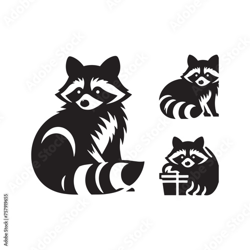 Raccoon Vector Silhouette: A Mysterious Silhouette Capturing the Essence of Raccoon Cunning in Vector Form. Black raccoon illustration.