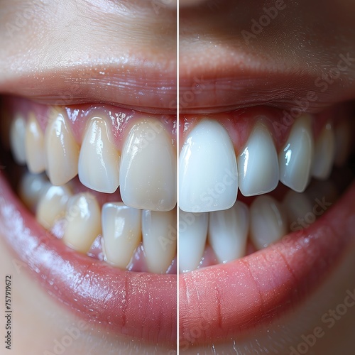 Healthy teeth before and after whitening. Dental care.