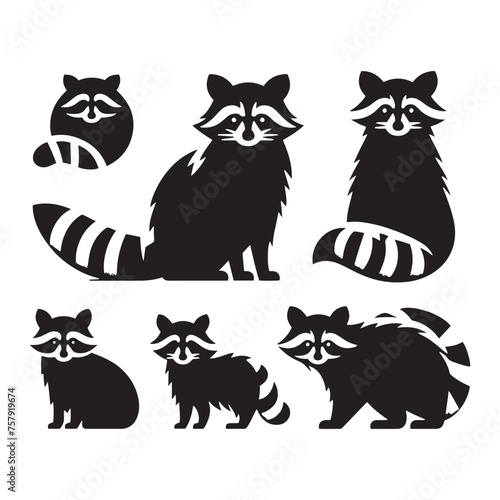 Raccoon Vector Silhouette: A Mysterious Silhouette Capturing the Essence of Raccoon Cunning in Vector Form. Black raccoon illustration.