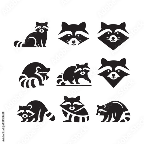 Fototapeta Naklejka Na Ścianę i Meble -  Raccoon Vector Silhouette: A Mysterious Silhouette Capturing the Essence of Raccoon Cunning in Vector Form. Black raccoon illustration.