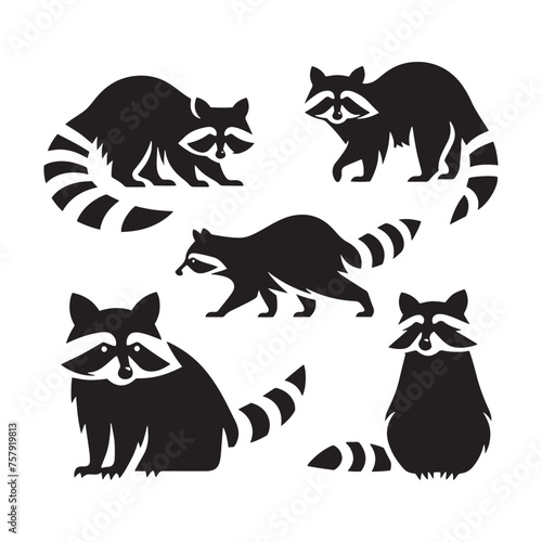 Raccoon Vector Silhouette: A Mysterious Silhouette Capturing the Essence of Raccoon Cunning in Vector Form. Black raccoon illustration.