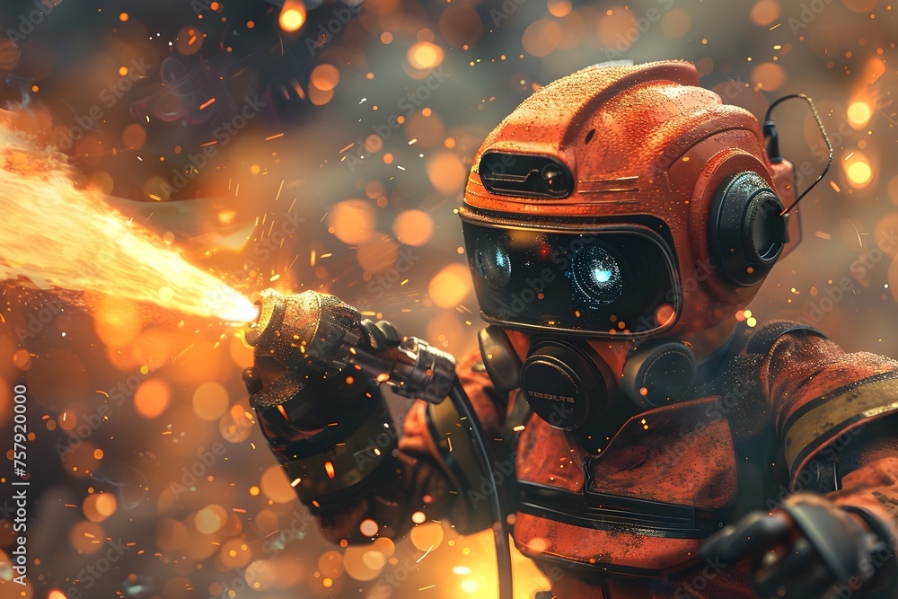 Futuristic Fire Breathing Man in Cyberpunk Style Futuristic Fire Breathing Man in Cyberpunk Style