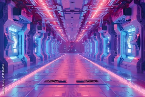 Futuristic Space Station Passage with Neon Lighting