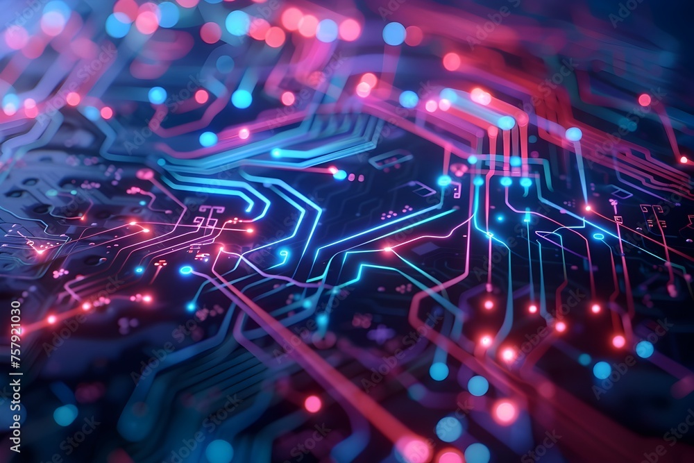 Colorful and Intricate Circuit Board with Lights Colorful and Intricate Circuit Board with Lights