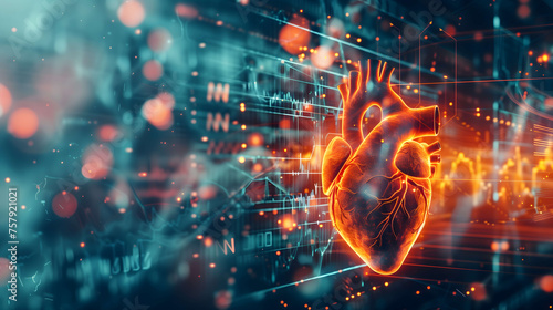 Futuristic cardiac research on an electronic background. Medical research and heart cardiology health care concept