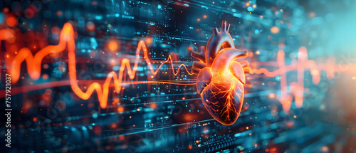 Futuristic cardiac research on an electronic background. Medical research and heart cardiology health care concept photo